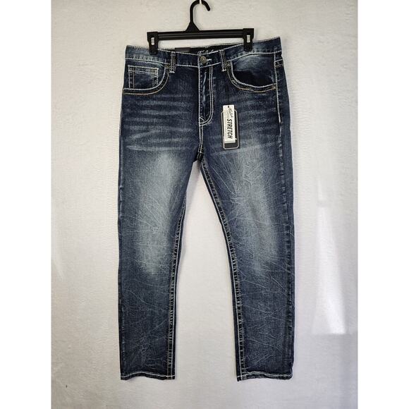 True Luck Jeans Slim Fit Men's Sz 34x30‎ Medium Wash Embroided Flap Pockets Nwt. - Picture 4 of 10